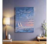 Starry sky ancient Egyptian buildings 1 Piece Canvas Wall Art Blue 3D Printed Artwork Framed Poster Wall Decoration for Living Room Dining Room Bedroom Office Ready to Hang 50 x 40 cm