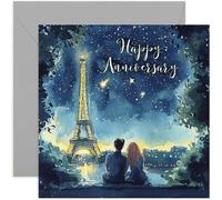 Starry Sky Anniversary Card for Wife - Couple Eiffel Tower Paris Anniversary Card - Wedding Anniversary Cards for Men and Women - Stylish Card Design for Couple
