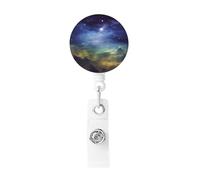 Starry Sky Badge Reel Retractable Badge Holder with Keychain Id Clips for Badges Lightweight Plastic Name Card Holders for Nurses Office Teacher