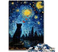 Starry Sky Black Cat Jigsaw Puzzles for Adults 1000 Pieces, Suitable for Ages 14 And Up Improve Memory Gifts Ideas 50x75cm