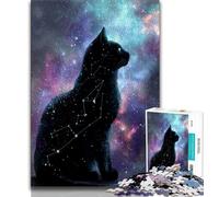 Starry Sky Black Cat Jigsaw Puzzles for Teenagers 1000 Piece Puzzle,Help The Brain Exercise Addictive Toys to Cultivate Patience A Work of Art 38x26cm
