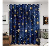 Starry Sky Blackout Curtains, 54 Drop, Blue Gold Stars Printed Curtains for Living Room, Bedroom, Eyelet Drapes for Window Home Decor, 66x54 Inch 2 Panels G461n