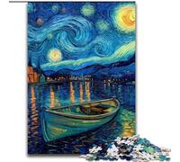 Starry Sky Boat 1000 Pieces Jigsaw Puzzles For Teens And Adults, Stress Reliever Staycation Kill Time with Matching Poster And Trivia Sheet (26x38cm)