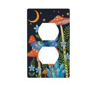 Starry Sky Butterflies Mushroom Floral Decorative Light Switch Cover Plate - 1-Gang Duplex Outlet Wall Plate, Modern Outlet Cover Faceplate for Bathroom Kitchen Home Décor, Vintage Switch Plate Covers