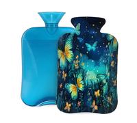 Starry Sky Butterfly Flowers Hot Water Bottle with Cover, 2L PVC Hot Water Bag with Soft Cover, Reusable Heating Pad for Pain Relief Warm Hands Waist Abdomen Feet & Bed