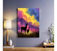 Starry Sky Canvas Wall Art 40 x 30 cm Two deer on the grassland Oil Painting Reproduction Framed Poster Print for Living Room Office
