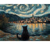 Starry Sky Cat Puzzle - 5000 Piece Jigsaw Puzzles for Adults - The Back Features Printed Letter Guides - The Pieces fit Together Snugly - Wooden Puzzles for Adults - Gifts Man 61.6 X 41.5 Inch s7h-417