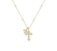 Starry Sky Cross Pendant Necklace - Sparkling Double Cross Pendant Necklace, Exquisite Pendant Cross Chain, Cross Necklace Of Faith, Hypoallergenic，gold
