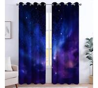 Starry Sky Curtains Eyelet Soft Thermal Insulated Microfiber Blackout Curtains Fantasy Nebula Stars Print Ring Top Drapes for Boys Girls Bedroom Living Room 46 x 90 Inch Drop 2 Panels
