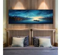 Starry Sky Diamond Art Kits for Adults, 19.6x51.1 Inch/50x130 cm Large Dimond Picture Art for Wall Decor, Lake Diamond Painting Kit for Kids, DIY 5D Diamond Painting Cross Stitch for Home Decor