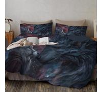 Starry Sky Dragon Wolf Duvet Cover Super King Size, Bedding Set Fantasy Art Style, Reversible Duvet Covers for Girls Boys Bedding Quilt Cover with Pillowcases Ultra Soft Comfy, Dark Blue