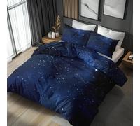 Starry Sky Duvet Cover Double Bedding Set, Blue Galaxy Space Pattern, Reversible Design Bedroom Decor Bed Quilt Cover with 2 Pillowcases, Microfiber, Zip - SMK20195