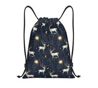 Starry Sky Elk Navy Blue Men Women Drawstring Bag Lightweight Drawstring Backpack Adjustable Swimming Bags For Hiking Beach Gym