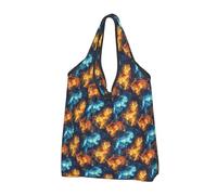 Starry Sky Flame Tiger Print Reusable Grocery Bags Shopping Bags - Foldable Grocery Bag Tote Bag with Handles, Black, 1 PCS