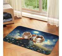 Starry Sky Fox Daisy Pet Feeding Mat 40x60cm | Absorbent Feeding Mat For Dogs & Cats, Non Slip Rubber Backing, Easy Clean Quick Dry Pet Bowl Mat For Food & Water Bowls