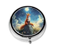 Starry Sky Fox Daisy Round Pill Box with 3 Compartments, Mini Metal Pill Organizer for Purse or Pocket, Lightweight Portable for Daily Use Gifts Travel