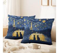 Starry Sky, French, Romantic Cushion Covers Set of 2 Pack 40 x 40 CM - No Pillow Insert Decorative Covers Eiffel Tower, City, Cat for Sofa Bed Couch Outdoor Home Decorations