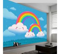 Starry Sky Grassland Rainbow Clouds Non-Woven Wall Mural 500W x 280H cm, Cartoon Photo Wallpaper - Modern Walls Art Poster for Kids Room Bedroom Living Room, High-Definition Wall Mural Picture