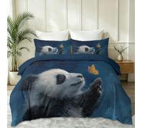 Starry Sky Illustration Duvet Cover Super King, Blue Soft Microfiber Breathable Comfortable Bedding Set, Panda Monarch Butterfly Duvet Cover for Boys Girls and Teenagers