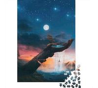 Starry Sky Jigsaw Puzzle for Adults 1000 Piece Puzzle Game Hand Holding Moon Relaxing Home Decoration 52x38cm/1000pcs