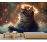 Starry Sky Kitten Mural Fantasy Cat Wallpaper Cute Cat Wall Mural Statement Wall Restaurant Diner Large-Scale Art Decor Photo Panoramic Accent (Non-self-Adhesive)
