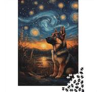 Starry Sky Landscape Jigsaw Puzzle for Adults 1000 Piece Jigsaw Puzzle German Shepherd Night View Puzzle Game for Family 38x26cm/1000pcs