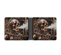 Starry Sky Lavender Leather Bifold Wallet with 2 Hidden Pockets 6 Card Slots Slim Wallets for Cash, Cards, And ID, Steam - Punk Metal Skull, One Size, Modern