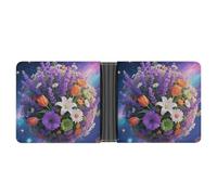 Starry Sky Lavender Leather Bifold Wallet with 2 Hidden Pockets 6 Card Slots Slim Wallets for Cash, Cards, And ID, Starry sky lavender, One Size, Modern