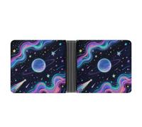 Starry Sky Lavender Leather Bifold Wallet with 2 Hidden Pockets 6 Card Slots Slim Wallets for Cash, Cards, And ID, Starry Cosmos, One Size, Modern