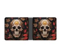 Starry Sky Lavender Leather Bifold Wallet with 2 Hidden Pockets 6 Card Slots Slim Wallets for Cash, Cards, And ID, Sun Skull Decorated, One Size, Modern