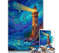 Starry Sky Lighthouse Jigsaw Puzzles for Adults Teenagers Jigsaws Puzzle,Relax Games Is Ideal As A Gift for The Whole Family (75x50cm)