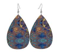 Starry Sky Mandala Piercing Teardrop Earrings Set, Fashion Leather Earrings Dangle Hoop For Women Birthday Party Jewelry Gift