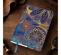Starry Sky Mandala Print A5 Leather Journal Cover,Refillable Genuine Leather Journal Notebook Cover