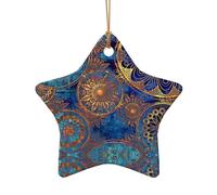 Starry Sky Mandala Print Christmas Ceramic Decor Gift,Unique Star Heart Shaped Pendant Ornament For Holiday Decor