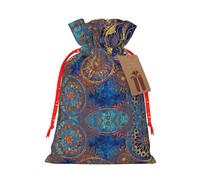 Starry Sky Mandala Print Holiday Burlap Gift Bag With Drawstring, Small Party Favor Pouches For Christmas Gifting-S Size