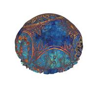 Starry Sky Mandala Print Large Waterproof Shower Bonnet For Women Long Hair, Washable Elastic Band Bath Hair Hat