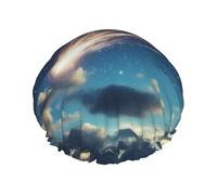 Starry Sky Meteor Stars print Shower Cap for Women Double Layer Elastic Bath Cap for Home Spa Hotel and Hair Salon