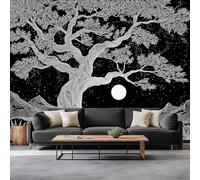 Starry Sky Moon Lush Plants Trees Wall Mural Wallpaper, Non-Woven Decorative Wallpaper - Premium Wall Print Art W200 x H140 cm for Living Room Bedroom Decoration Poster
