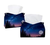 Starry Sky Moon Tissue Box Cover, PU Leather Rectangular Tissue Box Case Organizer Holder for Vanity Countertop, Night Stands, Livingroom, Office, Set of 2