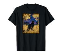Starry Sky Moonlight and A Black Cat Among The Wheat Fields T-Shirt