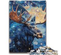 Starry Sky Moose Jigsaw Puzzles for Adults,Challenging Game And Family Play with Fully Interlocking Randomly Shaped Pieces (38x26cm)