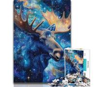 Starry Sky Moose Jigsaw Puzzles for Teenagers 1000 Piece,Challenging Game And Family Play with Fully Interlocking Randomly Shaped Pieces (50x75cm)