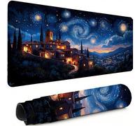Starry Sky Mouse Pad XXL 800 x 400 mm, Large Mouse Mat Village Waterproof Desk Pad with Stitched Edges and Non-Slip Rubber Base, Comfortable Gaming Mousemat, for Improves Speed and Precision C-2951