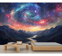 Starry Sky Mural Wallpaper, Mountain Range Wall Mural, Night View Wallpaper for Farmhouse Living Room Bedroom Sofa TV Background Decor - 150x100cm