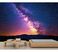 Starry Sky Mural Wallpaper, Mountain Range Wall Mural, Night View Wallpaper for Living Room Bedroom Study TV Background Decor - 250x175cm
