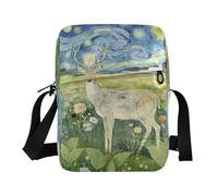 Starry Sky Neon Deer Pattern Polyester Crossbody Bag 6.6 * 9.4 * 2.5in Multi Compartment Shoulder Sling Purse for Daily Outdoor Travel School & Casual Gift