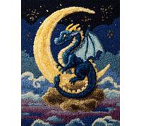 Starry Sky Night View Latch Hook Rug Kits for Adult,A Blue Dinosaur,DIY Rug Crochet Making Kits with Pre-Printed Canvas and Latch Hook Tool and Enough Yarn,55x75cm