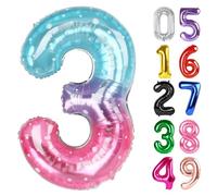 Starry Sky Number 3 Balloon 40 Inch, 3th Birthday Party Decorations for Children, Giant Glitter 3 Shape Foil Balloon for Party Supplie