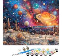 Starry Sky Paint by Numbers for Adults, Paint by Numbers Kits Planet on Canvas for Beginner, DIY Canvas Oil Painting Kit with Acrylic Pigment and Brushes, Room Decor, Gifts for Women 16x20in A-6928