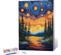 Starry Sky Paint by Numbers Forest Painting by Numbers for Adults Beginner DIY Digital Painting Hobbies for Adults Women with 3 Brush and Acrylic Paints Kit for Home Decor, Gifts 70x95cm -zjn2604J5